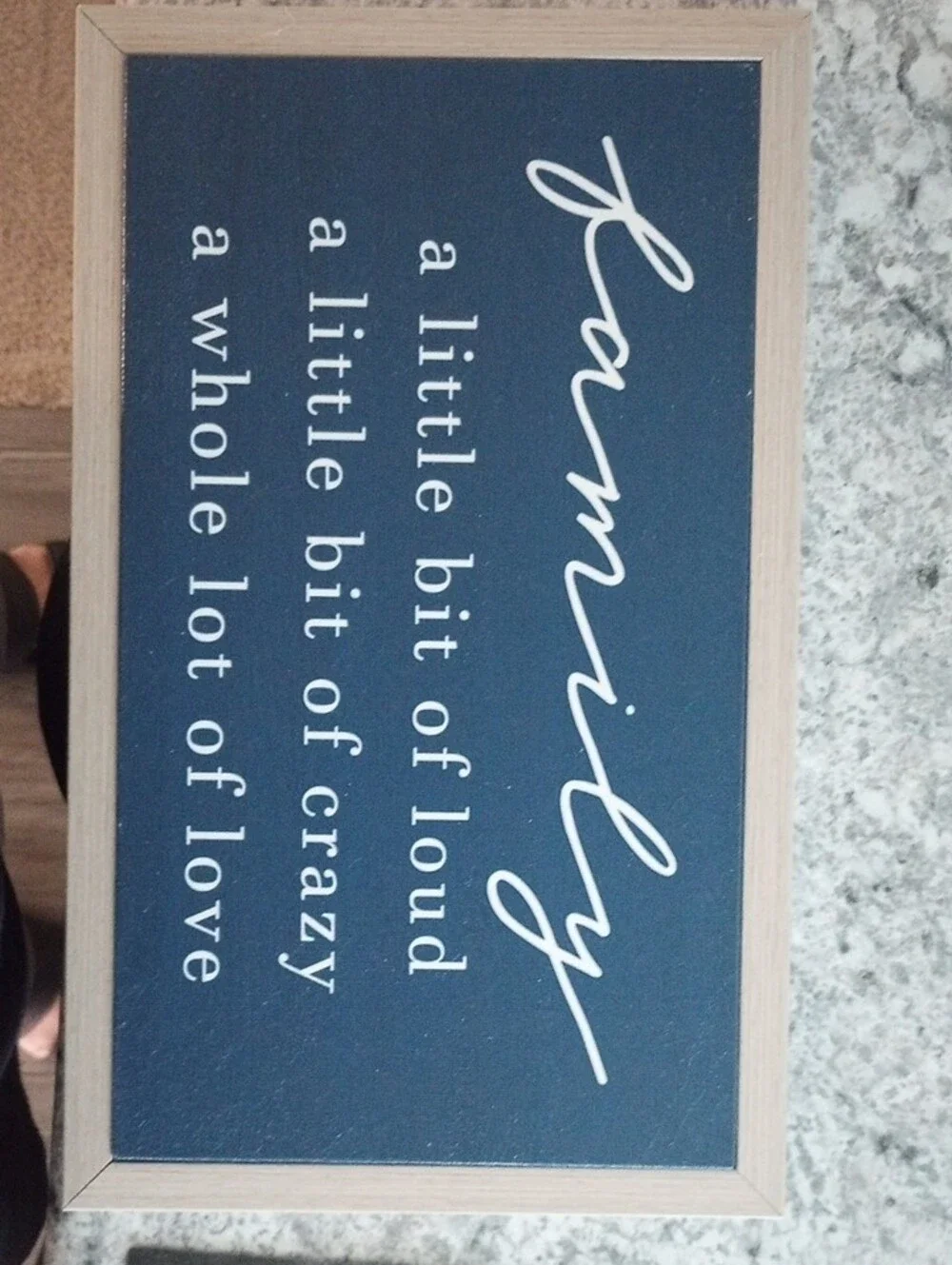 Framed Blue Family Wall Art Sign with White Script